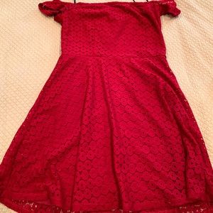 Red / Burgundy off the shoulder dress.
